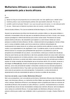Cleonora Hudson - Mulherismo Africano e a necessidade crítica do pensamento pela a teoria africana